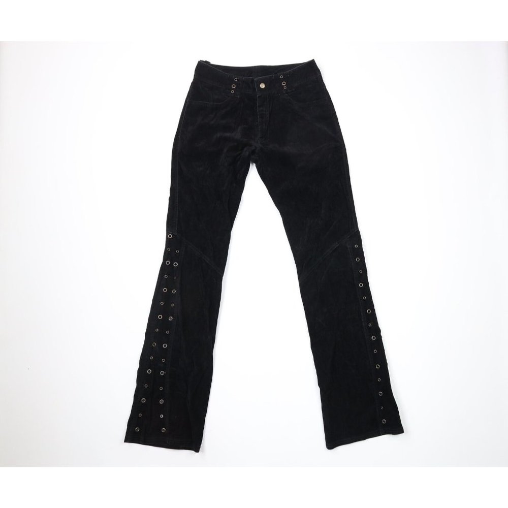Vintage 90s Lip Service 30 Goth Grunge Riveted Flared Velvet Pants Black USA